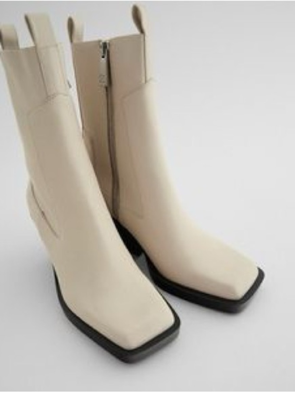 ZARA LEATHER HEELED SQUARE TOE COWBOY ANKLE BOOTS